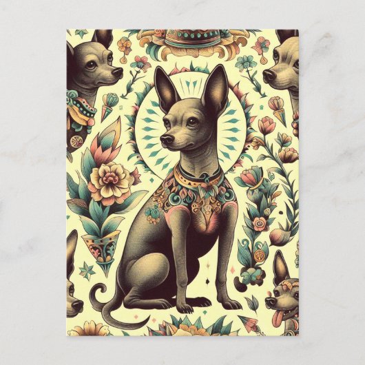 Vintag Xoloitzcuintle Seamless Postkarte (Vorderseite)