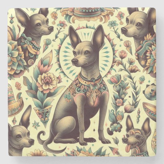 Vintag Xoloitzcuintle Seamless Steinuntersetzer (Vorderseite)