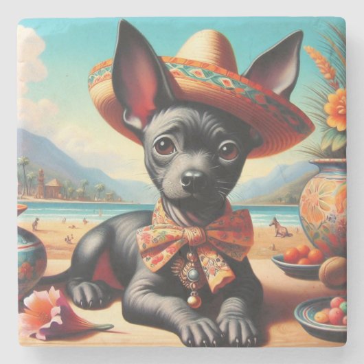 Vintag Xoloitzcuintle Steinuntersetzer (Vorderseite)