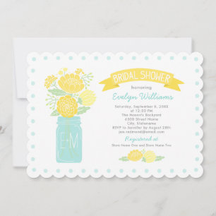 Vintag Yellow Aqua Floral Mason Jar Brautparty Einladung