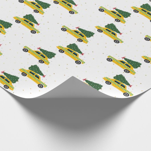Vintag Yellow Cab Taxi Weihnachtsmuster Geschenkpapier (Ecke)