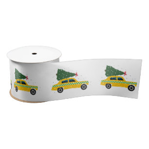 Vintag Yellow Cab Taxi Weihnachtsmuster Satinband
