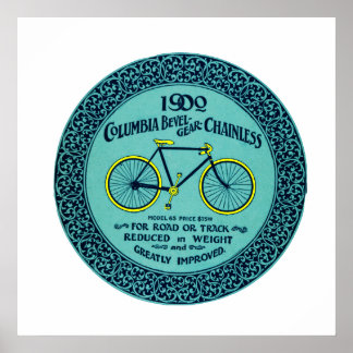 Vintag Yellow Turquoise Columbia Bicycle Ad Poster