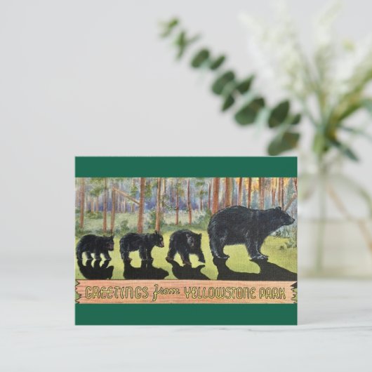 Vintag Yellowstone Park Bears Postkarte (Stehend Vorderseite)