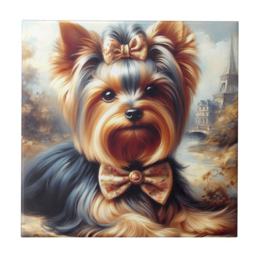 Vintag Yorkshire Terrier Painting Fliese (Vorderseite)