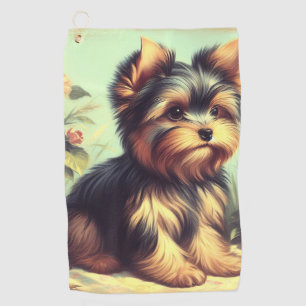 Vintag Yorkshire Terrier Painting Golfhandtuch