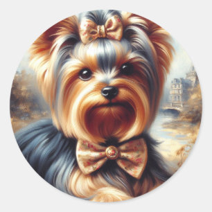 Vintag Yorkshire Terrier Painting Runder Aufkleber