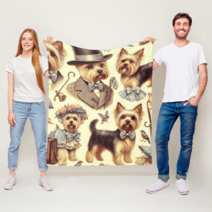 Vintag Yorkshire Terrier Seamless Fleecedecke