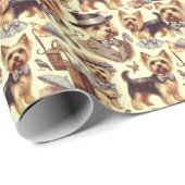Vintag Yorkshire Terrier Seamless Geschenkpapier (Rolleneckpunkt)