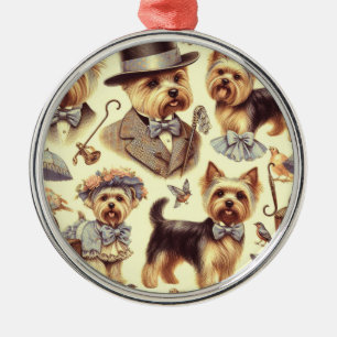 Vintag Yorkshire Terrier Seamless Ornament Aus Metall