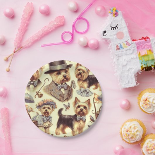 Vintag Yorkshire Terrier Seamless Pappteller (Party)