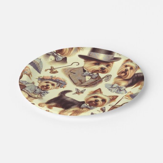 Vintag Yorkshire Terrier Seamless Pappteller (Schrägansicht)