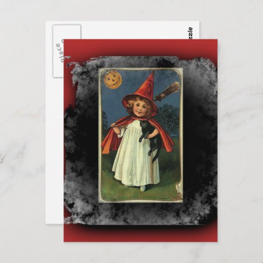 Vintag Young Halloween Hexe Postkarte (Vorne/Hinten)