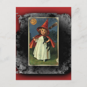 Vintag Young Halloween Hexe Postkarte