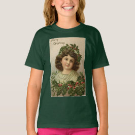 Vintag Young Lady Christmas Holly Girl T-Shirt