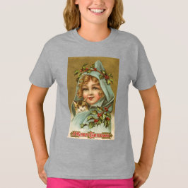 Vintag Young Lady Christmas Kitten Girl's T-Shirt