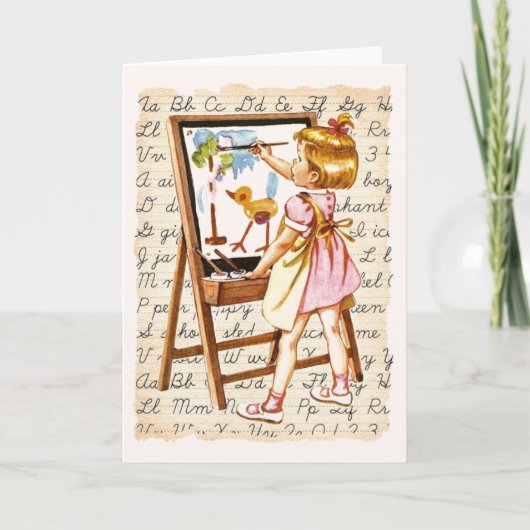 Vintag Young School Girl Note Card Karte (Vorderseite)