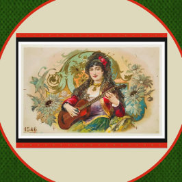 Vintag Young Sinti und Roma Woman Playing Guitar P Postkarte