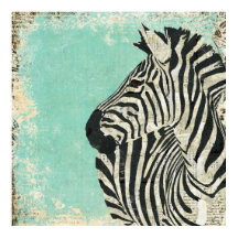 Vintag Zebra Blue Art Poster