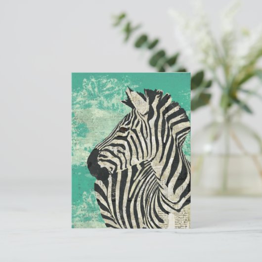 Vintag Zebra Turquoise Postkarte (Stehend Vorderseite)