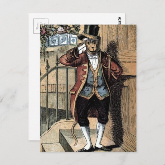 Vintag Zeichnend: Affe im Anzug Postkarte (Vorne/Hinten)