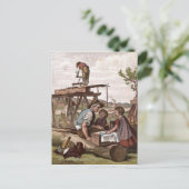 Vintag Zeichnend: Bauarbeiter Postkarte (Stehend Vorderseite)