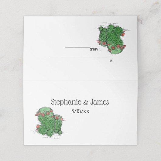 Vintag Zeichnend blühende Kaktus Platzkarte (Außenseite Aufgefaltet)