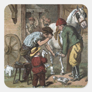 Vintag Zeichnend: Der Smith von Horseshoe Quadratischer Aufkleber