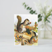 Vintag Zeichnend Eichhörnchen im Herbst Postkarte (Stehend Vorderseite)