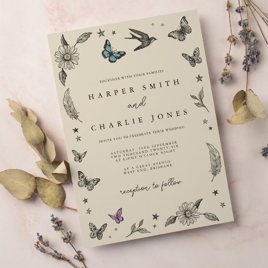 Vintag zeichnend Einladung zur Hochzeit