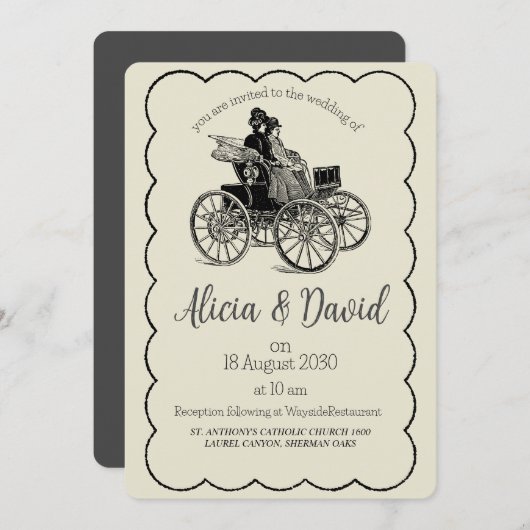 Vintag Zeichnend Einladung zur Hochzeitsfeier (Vorne/Hinten)