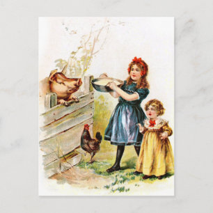 Vintag Zeichnend: Füttre des Schweins Postkarte