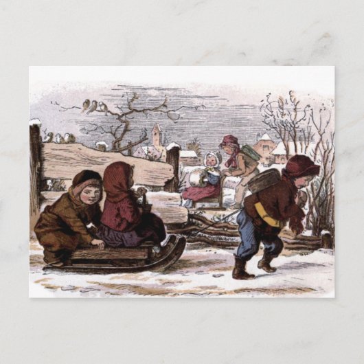 Vintag Zeichnend: Im Schnee geschleudert Postkarte (Vorderseite)