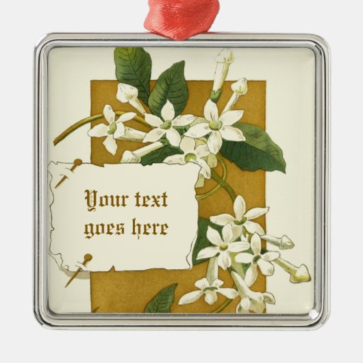 Vintag zeichnend Jasminverzierung Silbernes Ornament (Vorne)