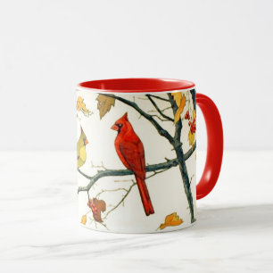 Vintag Zeichnend Kardinal auf einer Herbstzweigung Tasse