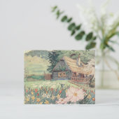 Vintag Zeichnend: Kleine Hütte im Frühling Postkarte (Stehend Vorderseite)