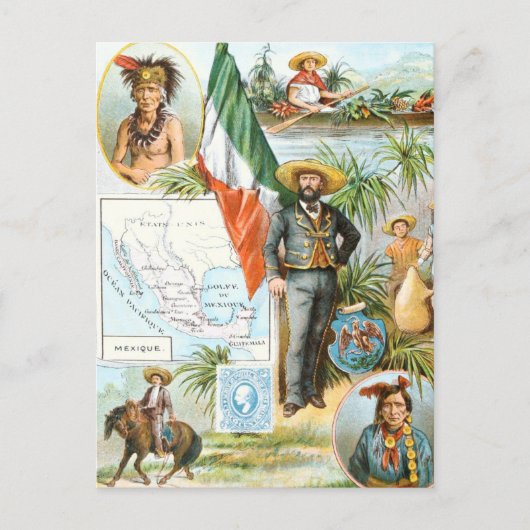 Vintag Zeichnend: Mexico Collage Postkarte (Vorderseite)