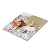 Vintag Zeichnend: Pferde trinken aus einem Teich Fliese (Seite)