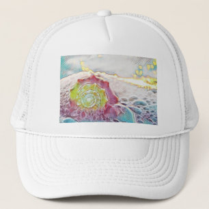 Vintag Zeichnend Pink Yellow Seashell T - Shirt Truckerkappe