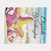 Vintag Zeichnend Pink Yellow Star Seashells Fleecedecke (Vorderseite (Horizontal))