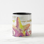 Vintag Zeichnend Pink Yellow Star Seashells Tasse (Zentrum)