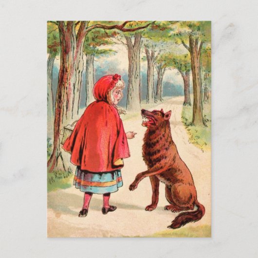 Vintag Zeichnend: Red Riding Hood und Wolf Postkarte (Vorderseite)