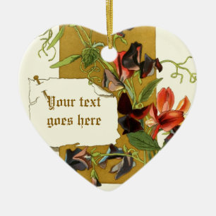 Vintag zeichnend Rot-lila-Süßerbse Keramik Ornament