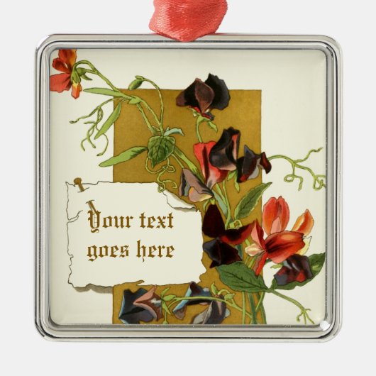 Vintag zeichnend Rote Süßerbse Ornament Aus Metall (Vorne)