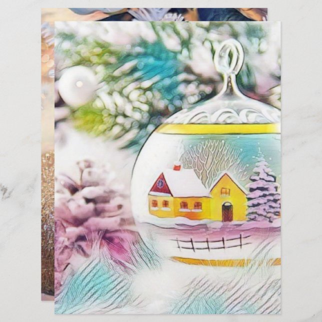 Vintag Zeichnend Weihnachtsbaum Rosa Dekorationen (Vorne/Hinten)