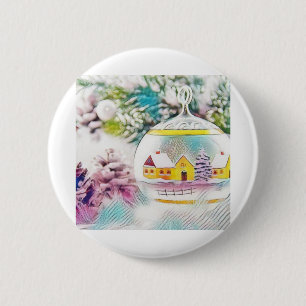 Vintag Zeichnend Weihnachtsbaum Rosa Dekorationen Button