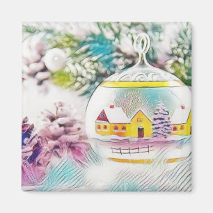 Vintag Zeichnend Weihnachtsbaum Rosa Dekorationen Magnet