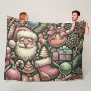 Vintag Zeichnend Weihnachtsmotive Grün Fleecedecke