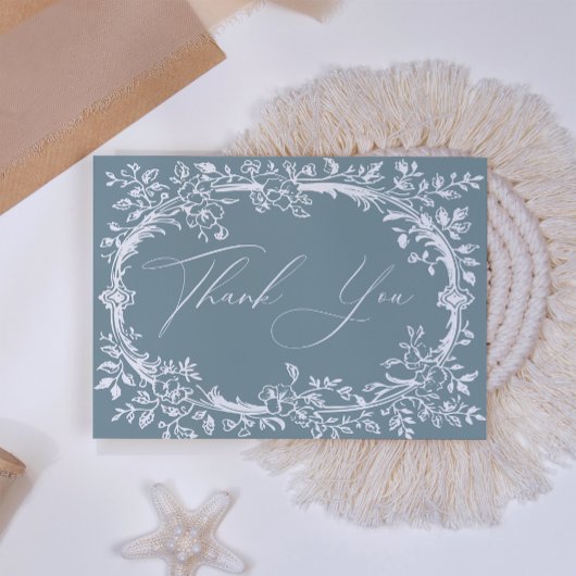 Vintag zeitlose Blumenblauer Babydusche Dankeskarte