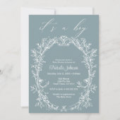 Vintag zeitlose Blumenblauer Babydusche Einladung (Vorderseite)